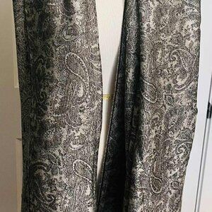 Vintage Pashmina Silk Shawl 1990s, Black & Grey Paisley Jacquard, 70×180 cm